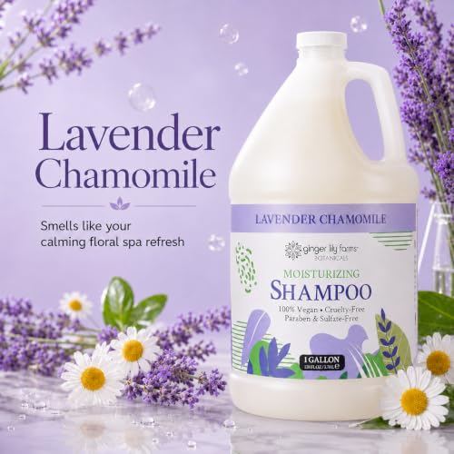Image of Ginger Lily Farms Botanicals Shampoo, 128oz, Lavender Chamomile | 100% Vegan & Cruelty-Free | Moisturizing Shampoo for All Hair Types | Refill Size