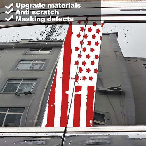 Image of JSCARLIFE American Flag Car B-Pillar Sticker, HD Printed PVC Waterproof Car Decals, Car Stickers Vinyl Self-Adhesive Side Strip Decal Cool Stickers (Red)