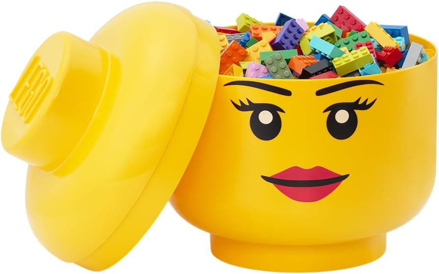 LEGO Storage Head, Large, Girl, 9-1/2 x 9-1/2 x 10-3/4 Inches, Yellow