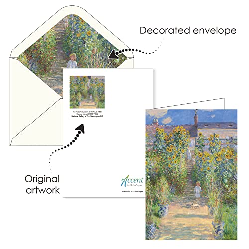 Image of RainCaper Fine Art Keepsake 5x7 Blank Stationery Claude Monet Greeting Note Cards With Decorative Envelopes, Gift Boxed Set of 16 | 300 GSM Cardstock (Monet Gardens)