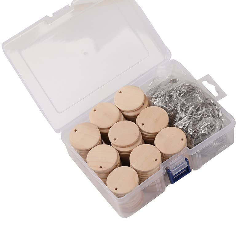 WANGCL 100 pièces disques en Bois Ronds avec Porte-clés étiquettes en Bois avec Rappel de Trou Calendrier d'enregistrement copeaux de Bois Bricolage amélioration de l'habitat