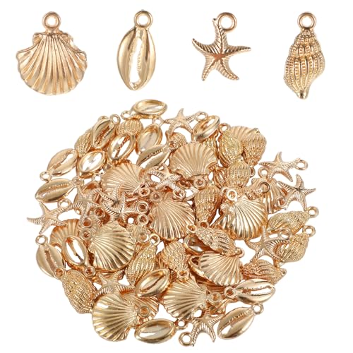 Qulkws 80pcs Metal Pendant Charms Shell Starfish Conch Charms Alloy Ocean Starfish Charm Pendants Sea Animals Dangle Charm for Beach Summer DIY Earrings Necklace Jewelry Making Accessories
