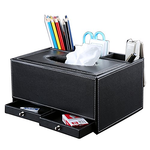 KINGFOM Creative Tissue Box Holder with 3 Compartments Holder and 2 Small Drawer