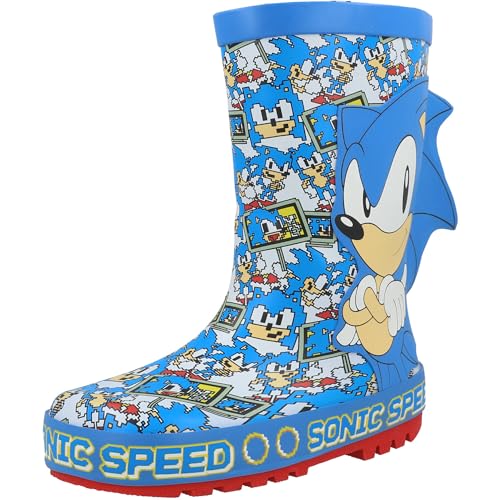 Image of Sonic The Hedgehog Thick Blue Rubber Rain Boots (Blue, us_footwear_size_system, big_kid, numeric, medium, numeric_1)