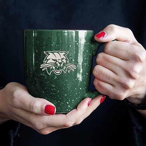 Image of Rico Industries NCAA Ohio Bobcats Green Personalized 16 oz Team Color Laser Engraved Speckled Ceramic Coffee Mug