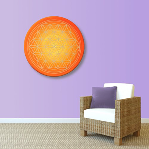 Blume Des Lebens Wandbild In Gold – Handgemalt, 60 Cm Rund, Auf Leinwand, Made In Germany