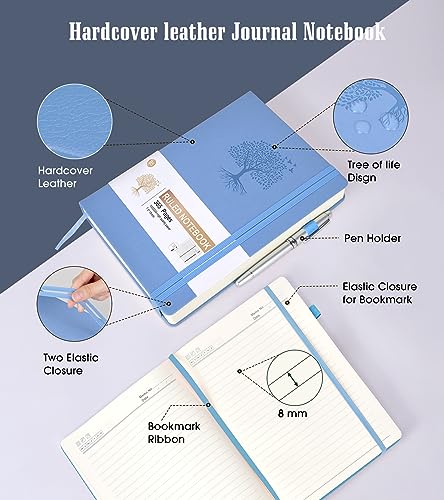 Image of Ansopu Lined Journal Notebook, 365 Pages B5 Large Hardcover Leather Journal for Women Men, College Ruled, 100Gsm Thick Paper (7.6'' X 10'' Blue)
