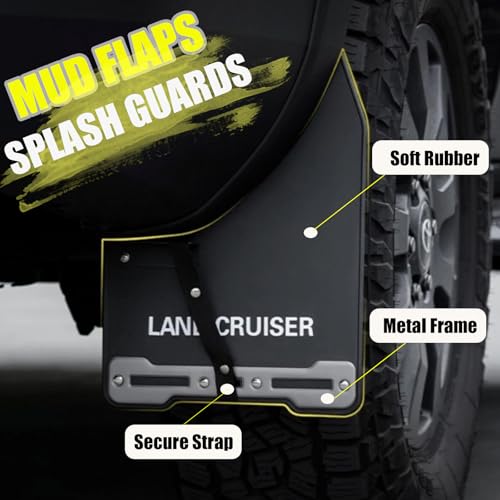 Image of 4pcs Mud Flaps Suitable for 2024 2025 Toyot-@ Land Cruiser 250 1958 Prado Lc250 J250 Splash Guards Cover Soft Rubber+Metal Frame Wing OEM Fender Custom Fit Mud Flaps for LC250 Black with Logo