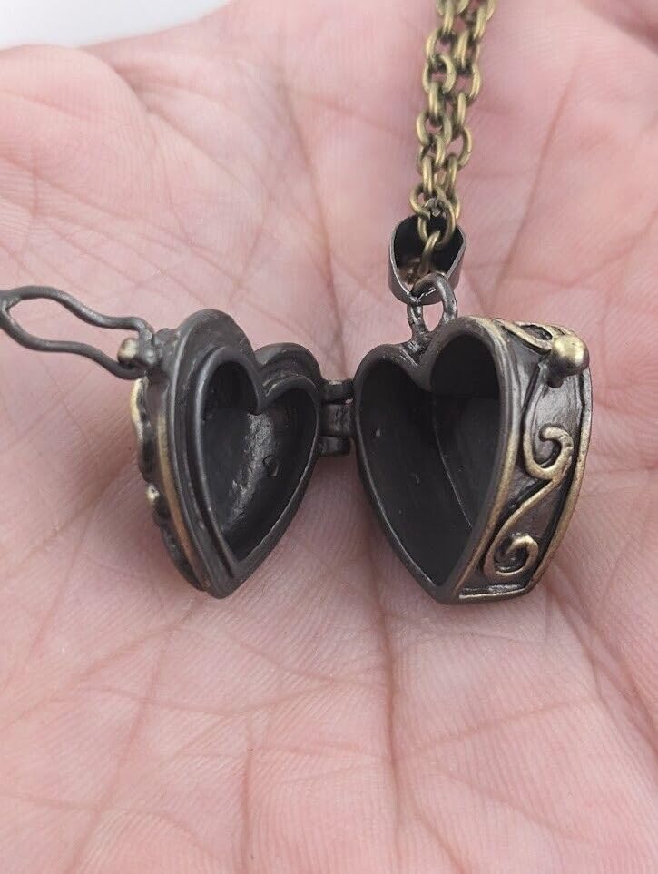 Bronze Heart Shaped Locket little prayer box pendant on 20" long chain necklace4