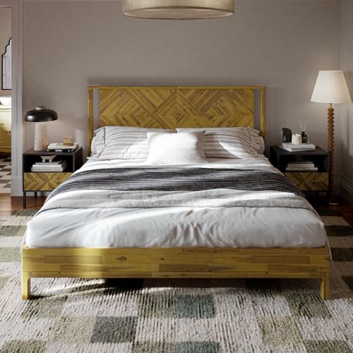 Bme Ethan Solid Wood King Bed Frame with Diamond Headboard...