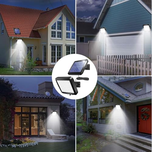Image of Solar Motion Sensor Wall Light with Remote Control, COB LED Outdoor Security Light with Separate Solar Panel, 5 m Cable, 3 Lighting Modes, IP65 Waterproof Garden Garage (Solar Lights - 02)