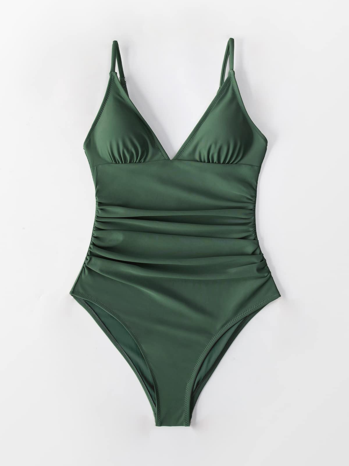 CUPSHE Costume da Bagno Intero da Donna con Scollo a V Profondo con Spalline Regolabili Costume da Bagno Arricciato sul Davanti e sulla Schiena Bassa