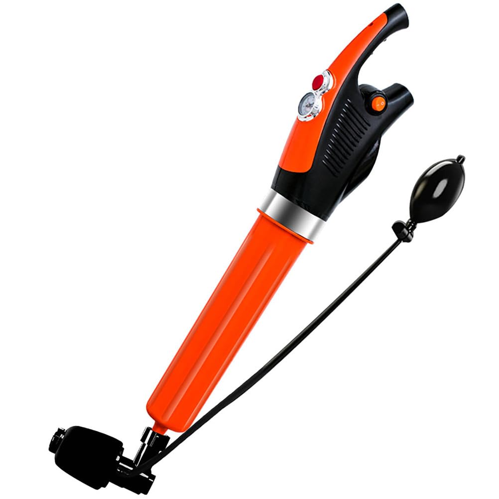 Pistolet à piston électrique pour toilettes, déboucheur de vidange portable haute pression avec affichage de la pression, 4 têtes remplaçables pour enlever les bouchons de toilettes