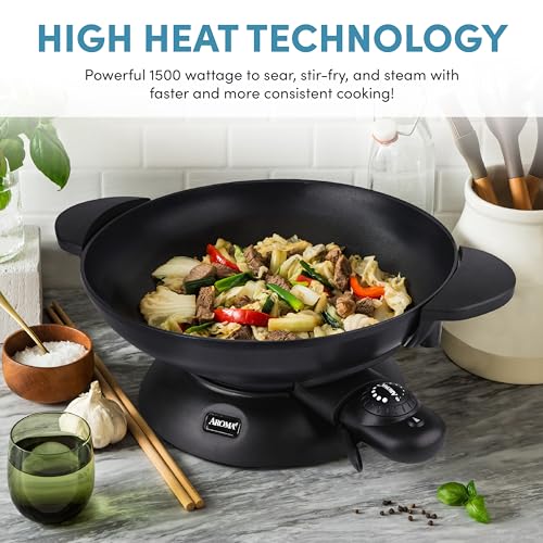 Image of Aroma Housewares AEW-307 Electric Wok, 5 Qt, Black.