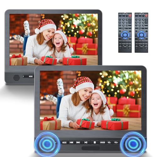 12'' Dual Car DVD Player for Headrest, Desobry Protable DVD Player for Car with Speaker, Car DVD Player Dual Screen Support Regions Free, DVD Player with Screen Support USB, AV in