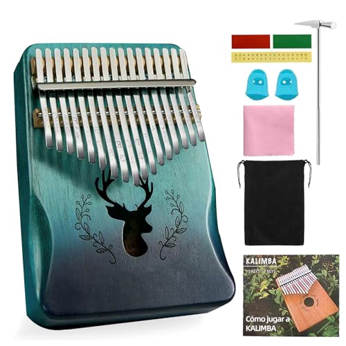 MITEGELO Piano de pulgar de 17 teclas, mini kalimba con martillo de afinar, instrucciones de aprendizaje,...