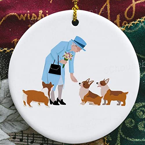 2022 Elizabeth Ii Queens Souvenirs Ornament Keepsake Acrylic, Cute Queen Elizabeth Ii And Corgi Commemorative Cartoon Pattern Badge Button Pin For Queen Souvenir Gifts, Christmas Tree Ornament #TOP4