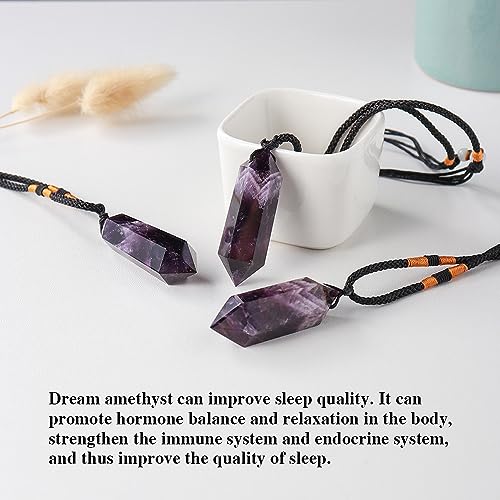 Image of Runyangshi Healing Crystal Pendants, Double Pointed Natural Crystal Quartz Necklace 6 Faceted Chakra Crystal Wand Stone (Dream Amethyst)