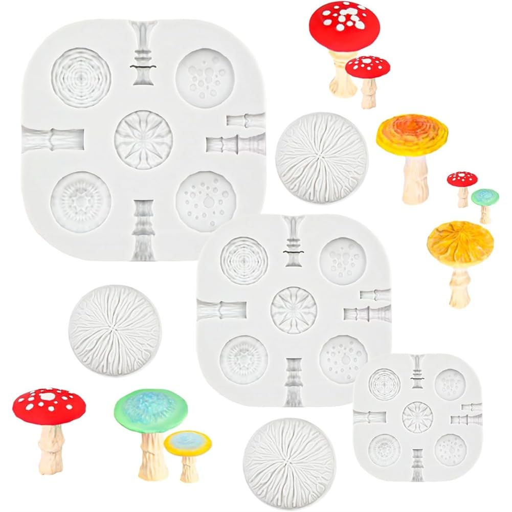 Hndhbfgrt 3 Pcs Mushroom Polymer Clay Silicone Mold 5 Shapes 3 Sizes Vivid Mushroom Polymer Clay Tools for Jewelry Making