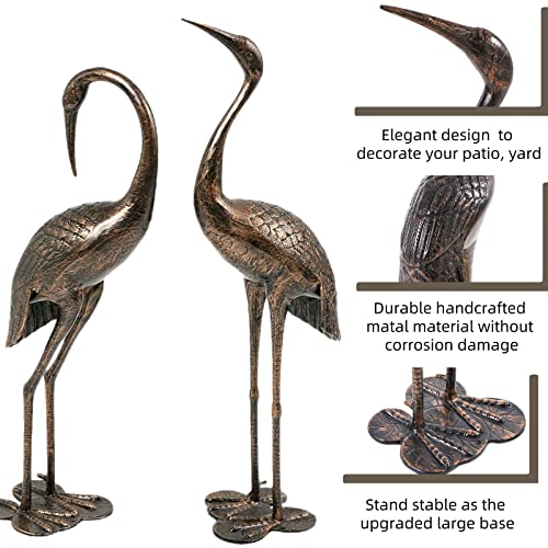 Luccalily Garden Crane Statue For Outdoor, Garden Cast Aluminum Sand Hill Crane Sculpture Dust Weather Resistant Set Of 2, Antique Bronze (Bronze) #TOP3