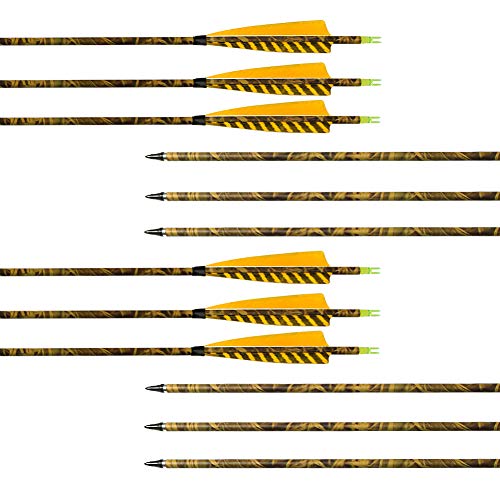 ARCHERY SHARLY [12 Pack] 31Inch Carbon Arrow Practice Hunting Arrows with 5\" Camo Natural Feathers for Traditional Recurve Bow and Longbow - Thumbnail 3