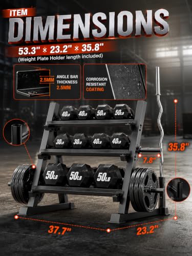 Image of YOLEO Dumbbell Rack, Adjustable & Compact Weight Rack for Dumbbell, Kettlebell, Barbell, Heavy Duty Weight Storage Organizer, Space-Saving Dumbbell Storage Stand Holder for Home Gym - 1100LBS Capacity (Rack Only)