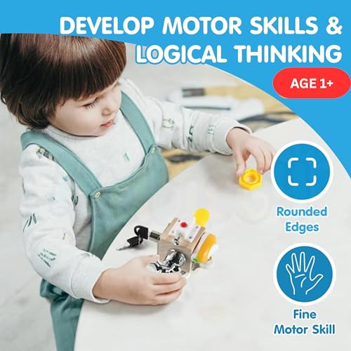 Image of 7-in-1 Montessori Busy Cube for Toddlers 1-3 Years | Wooden Sensory Activity Cube with Switches | Fine Motor Skill Toy | Early Learning Travel Toy (Busy Cube Big)