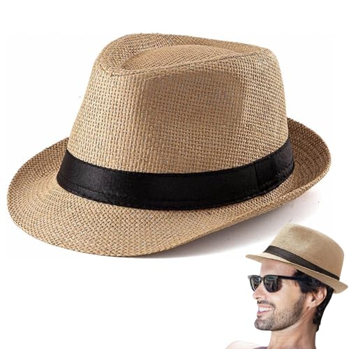 Consejos para Comprar Sombreros Panamá para Hombre que Puedes Comprar On-line. 49 Gcroet Sombrero Panamá para Hombre, Sombrero Fedora con protección UV para Hombre con ala rizada, Paja Tejida Transpirable, Sombreros de Sol Vintage para Verano.
