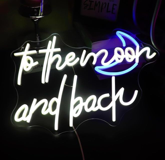 SG PRINT "To The Moon and Back" Neon Sign Lights for kids' Room Art Wall Decor ​Party Window Decor Birthday Christmas' Gift for kids (White-blue)-image-9