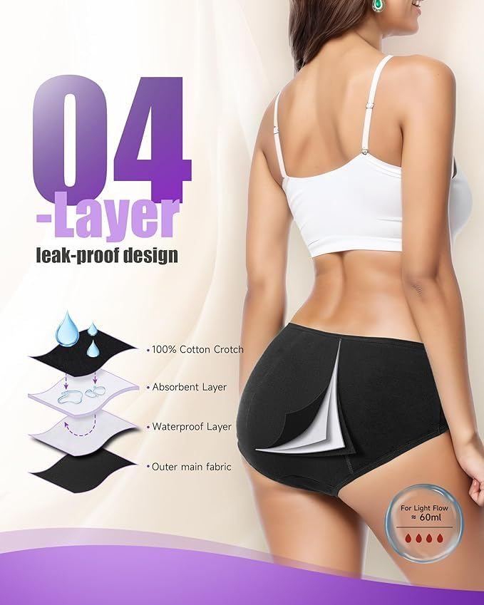 Image of DIVING DEEP Period Panties for Women - Leak Proof, Heavy Flow Protection | Overnight Protection Mid Rise Girls Period Panties |Two Years Reusable Menstrual Underwear with Tummy Control (Pack 4)