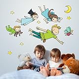 Photo Gallery kina - r00162 adesivi murali soffice effetto tessuto riposizionabile peter pan decorazione muro bambino neonato cameretta asilo nido carta da parati adesiva - misura 120x30 cm