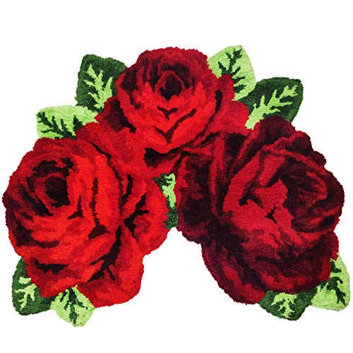 Ustide Shaggy Bathroom Rug, Toilet Rugs U Shaped, Red Rose Plush Water Absorbent Accent Rug For Bathroom Vanity, Christmas Carpet Decor Bathtub/Shower, Machine Washable，31" By 24" #TOP1