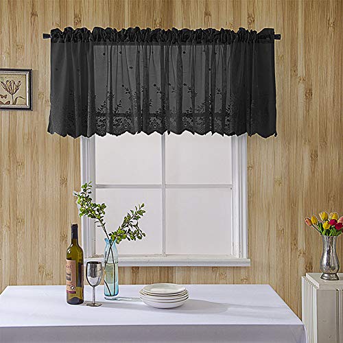 Ptsygantl Short Curtains, Lace Hem Short Window Curtain, Cafe Curtains for Bathroom Kitchen (Black 130X41 cm)