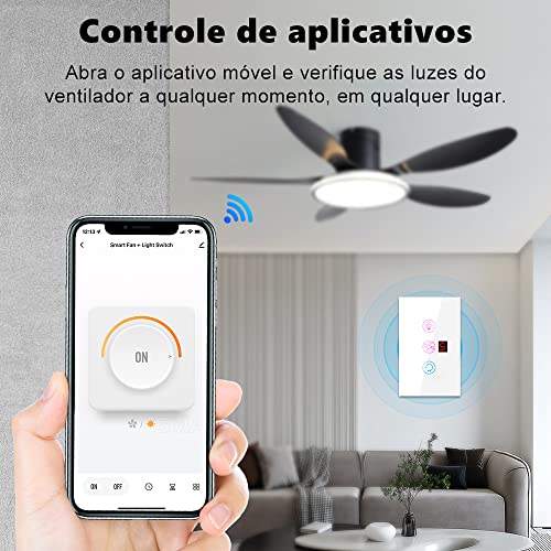 Interruptor Inteligente Luz do Ventilador de teto Wifi 4X2, Controlo independente do ventilador e da