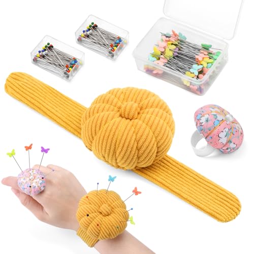 UzecPk Wrist Pin Cushions for Sewing Cute, Sewing Pin Cushion, Wrist Pin Cushion Finger Ring Pincushion with Elastic Strap, Sewing Products with 200PCS Sewing Pins for Sewing and Quilting