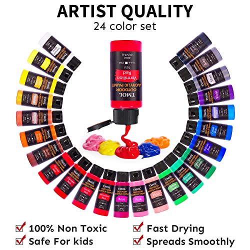 Acrylic Paint Set, 24 Colors (2 Oz/Bottle) With 12 Art Brushes, Art Supplies For Painting Canvas, Wood, Ceramic & Fabric, Rich Pigments Lasting Quality For Beginners, Students & Professional Artist #TOP1