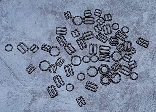 Ruwado 60 Pcs Bra Strap Hook Ring Buckle Metal Multi Size Shape Adjustment Strap Bra Sliders Replacements for Sewing Bikini Swimsuit Underwear Top Slip Dress Lingerie Top (Black)