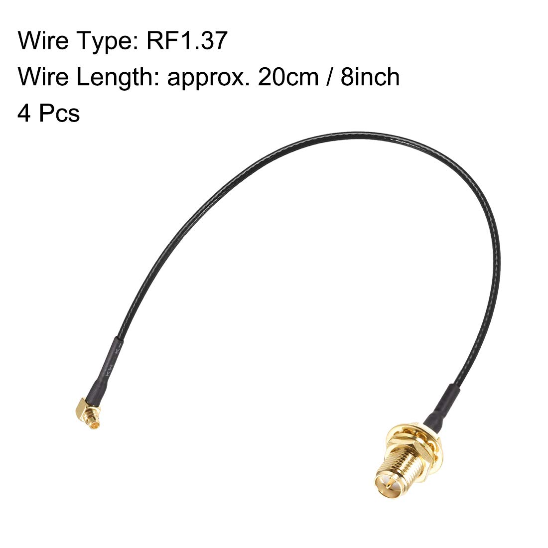 sourcing map 4 szt. adapter RF złącze MMCX wtyk prawy do gniazda RP-SMA Schott przedłużenie warkocz kabel miedziany 8 cali RG1,37