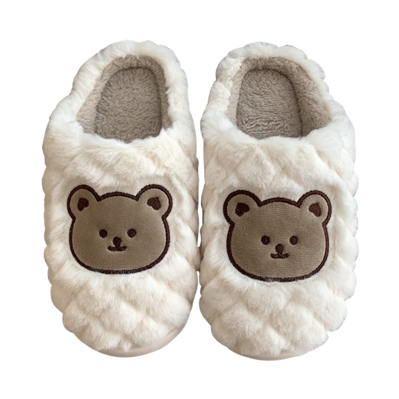 Kawaii Fuzzy Slippers Cute Soft Warm Cozy Bear Animal House Slippers Winter Fluffy Funny Cartoon Shoes