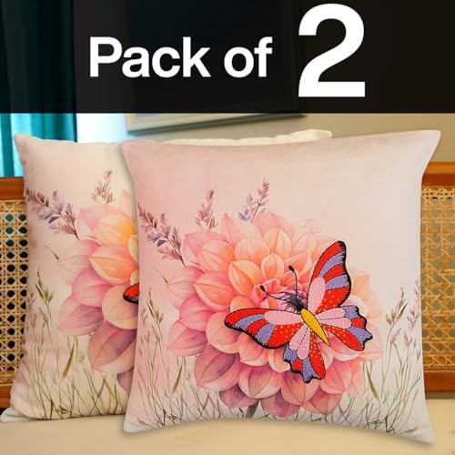 Image of picknMAKE Butterfly Bliss DIY Craft Cushion /Pillow Cover with Beginners for Set Kit Embroidery Hand Cover Cushion DIY 2 of Pack |16 inchX16|Digitally Printed Embroidery Patterns|All Materials Included
