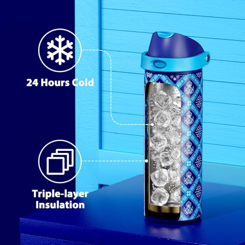 Image of 24 oz Insulated Water Bottle for Men: Meoky Stainless Steel Water Bottle with Holder and Shoulder Strap - Leak Proof, Cold for 24 Hours, Fits in Car Cup Holder, BPA-Free for Sports Travel, Blue Faith