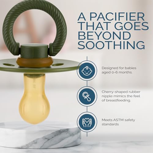 Image of Itzy Ritzy Natural Rubber Newborn Pacifiers - Baby Pacifiers with BPA-Free Cherry-Shaped Nipple & Large Air Holes for Added Safety - Set of 2 Binkies in Camo & Midnight (Ages 0 - 6 Months)