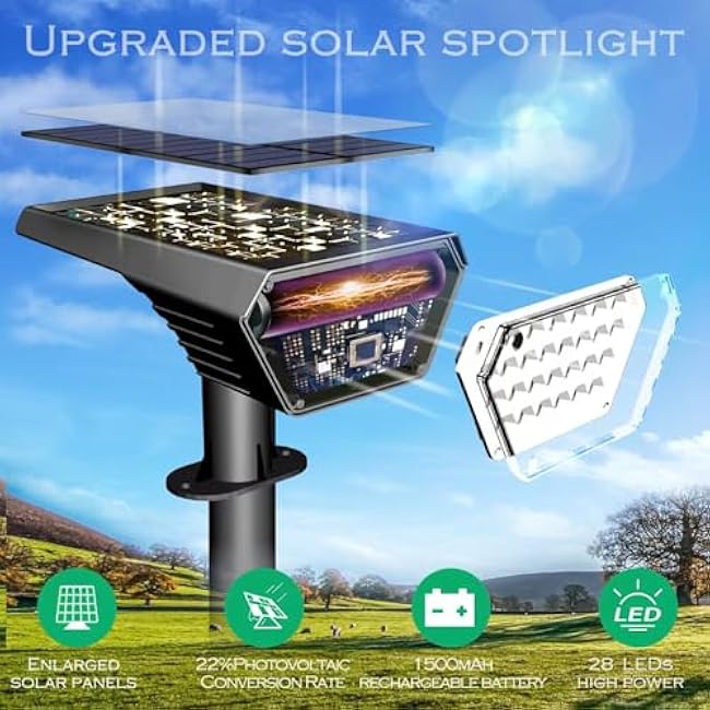 Solar Spot Lights Outdoor,Auto On/Off 4 Pack Solar Lights Outdoor Waterproof IP65,2-in-1 Solar Powered Outdoor Landscape Lighting,Solar Lights for Outside Yard Garden Pathway (Cool White)