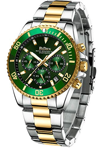 Mens Watches Chronograph Stainless Steel Waterproof Date Analog Quartz Fashion Business Wrist Watches for Men