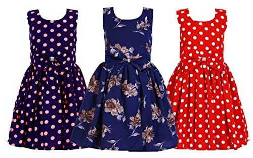 Image of Casual Frock for Baby Girls,Nevy Pink::New Blue Printed,3-4 Years, Pack of 3