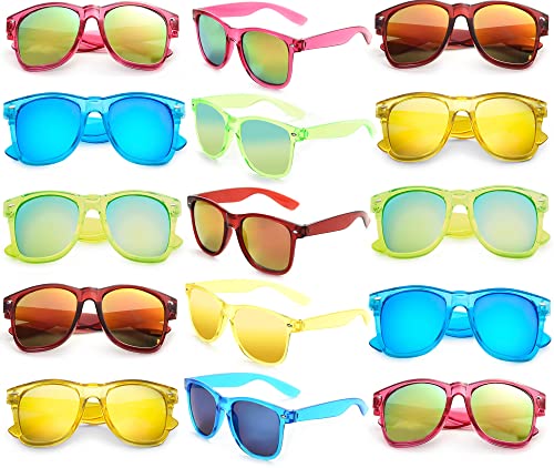 Fsmiling Neon Sunglasses Bulk Adult Party Sunglasses 80s Glasses Shades for Men Women Party Favors-15Pack,UV Protection