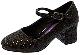 Lora Dora Chaussures Mary Jane de fête à talon bas avec bride pour fillettes - Noir - noir pailleté, 28 EU