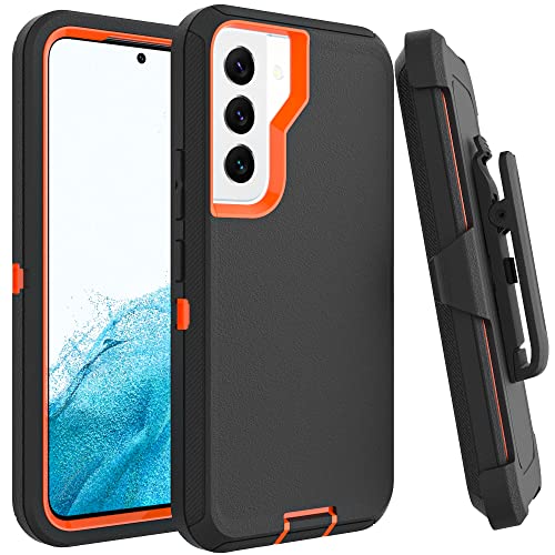 Image of Case for Galaxy S21 with Clip, Heavy-Duty Tough Rugged Shockproof Drop Protective Cover Cases for Samsung Galaxy S21, Black+Orange