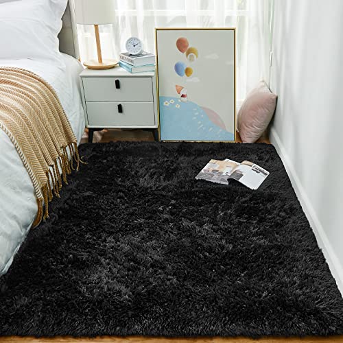 Ophanie Black Area Rugs for Bedroom Living Room, 4x6 Fluffy Fuzzy Shag Shaggy Carpet Soft Plush Furry Bedside Rug, Indoor Floor Rug for Kids Girls Boys Home Decor Aesthetic, Dorm Nursery - Image 4