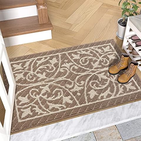 DEXI Dirt Trapper Door Mat 50 x 80 cm,Non-slip Doormat for Indoor and Outdoor,Super Absorbent Soft Entrance Rug Machine Washable Barrier Mat Carpet,Brown Cover